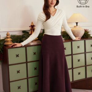 2-teiliges Set: Gerafftes V-Ausschnitt-Oberteil und ausgestellter Maxirock aus kaschmirähnlichem Material.