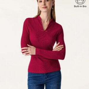 Alternative view of Gerippter Stehkragen mit V-Ausschnitt, Froschknopfverschluss und langen Ärmeln