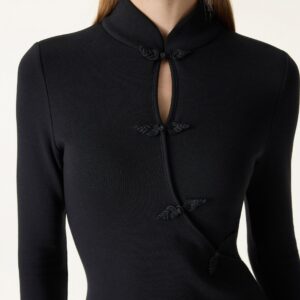 Alternative view of Auffälliges Midi-Kleid von Brami mit Stehkragen und Froschknopfleiste