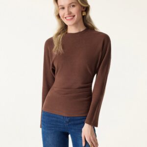 MaxWarm Rundhals-Top mit tailliertem Schnitt und Fledermausärmeln