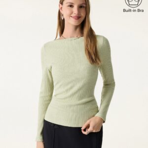 Gerippter, langärmeliger BH mit U-Boot-Ausschnitt